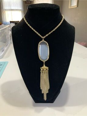 Kendra Scott Gold Necklace with Light Silver Stone and Tassel